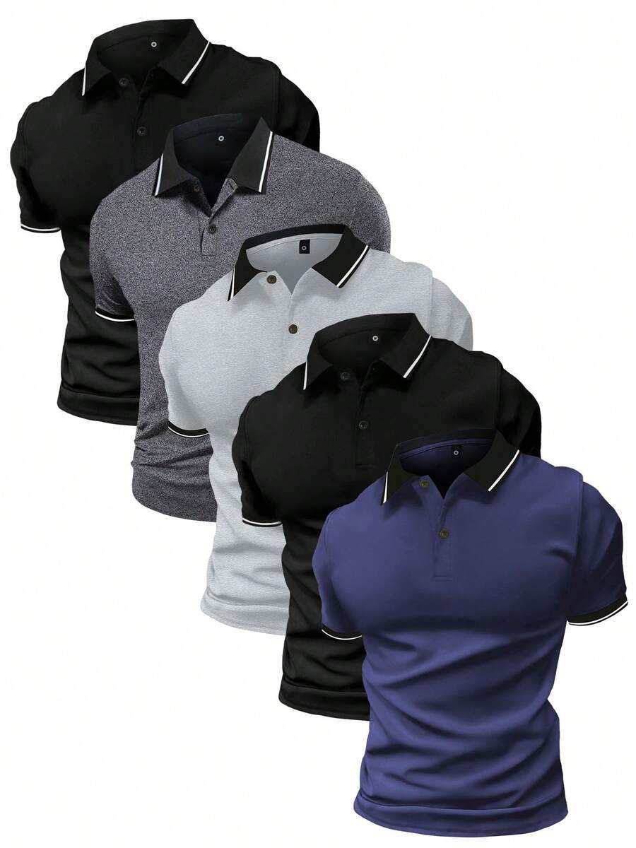 5 piezas de ropa de golf para hombres, camiseta polo de manga corta, camiseta polo deportiva de ocio para exteriores, camiseta polo de unicolor a juego, ropa de entrenamiento de fitness, baloncesto, fútbol, rugby, golf, ropa de verano
